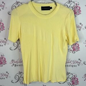 La Madona tshirt tee ribbed stretchy Yellow Ribbed Short Sleeve Top